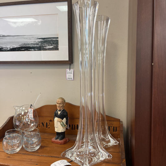Tall Clear Glass Trumpet Vase with Swung Style - Set of 2