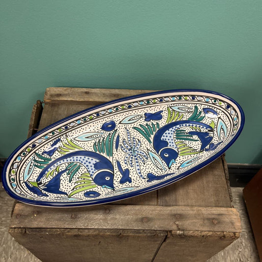 Le Soul Tunisia Pottery Hand Painted Fish Oval Platter
