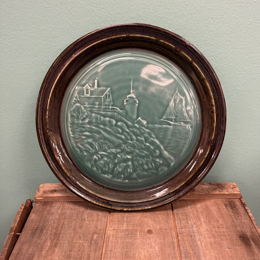 Edgecomb Pottery Signed Lighthouse and Sailboat Plate