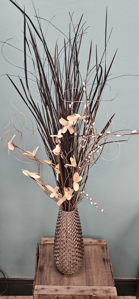 Silver Textured Vase with Decorative Branches