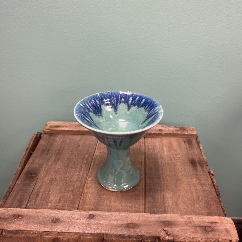 Handmade Ceramic Goblet with Blue and Green Glaze