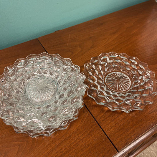 Fostoria American Clear Glass Salad Plate with Optic Block Pattern - Set of 6