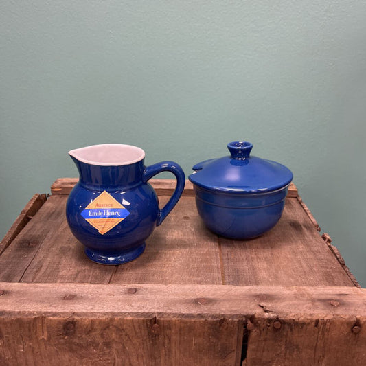 Emile Henry Auberge Blue Ceramic Sugar & Creamer Set