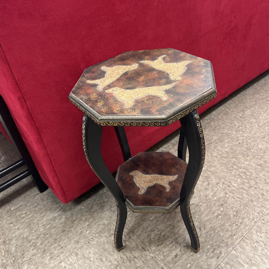 Octagonal Hand Painted Accent Table with Golden Retriever Design Inlay