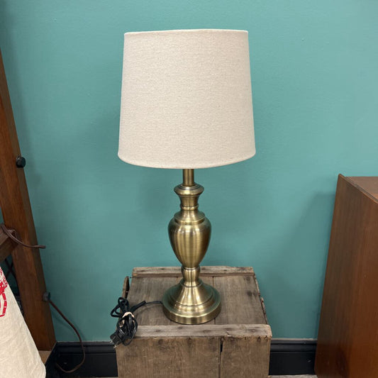 Bronze Metal Table Lamp with Beige Cloth Shade