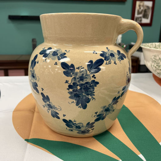 Vintage P.R. Storie Pottery Co. Blue Floral Crock Vase