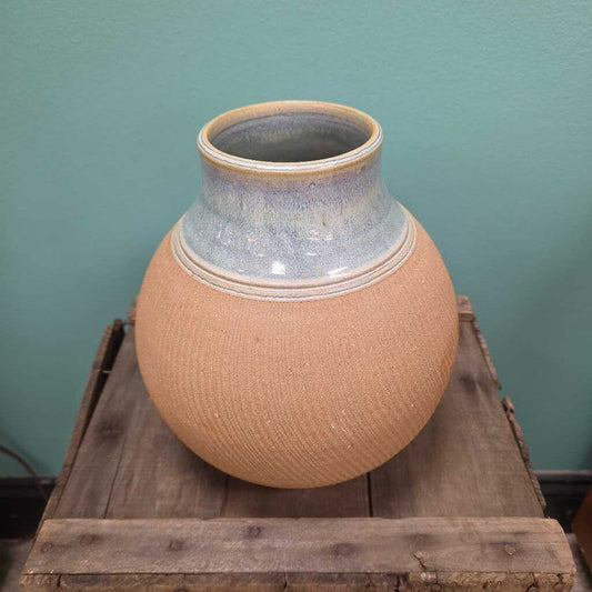 Mountain Street Pottery Vase with Textured Body and Glazed Top