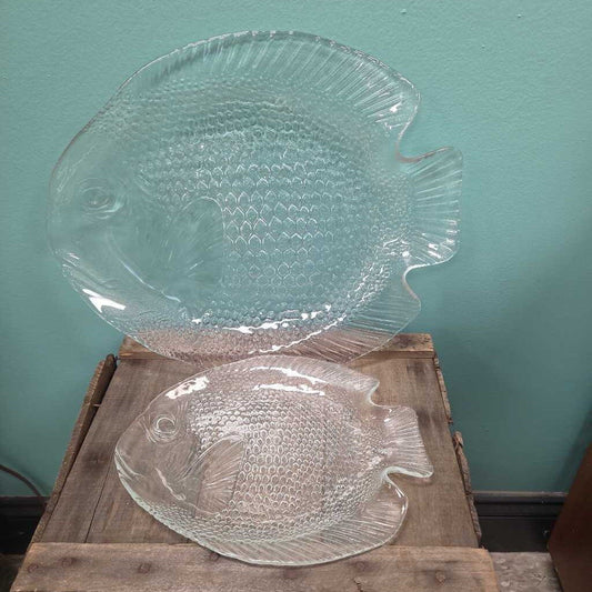 Small and Large Glass Fish Shaped Platters