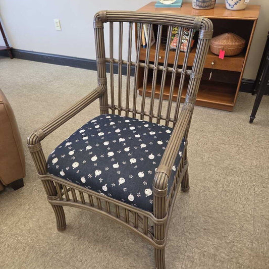 Rattan Slat Back Armchair with Upholstered Seat