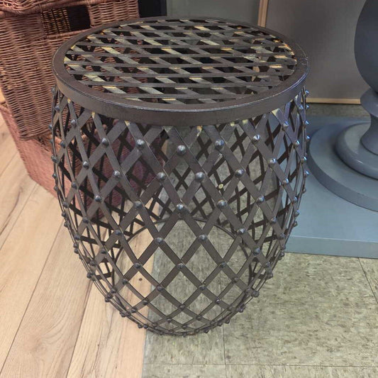 Wrought Iron Accent Table with Woven Design
