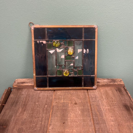 Stained Glass Window Panel with Geometric Design