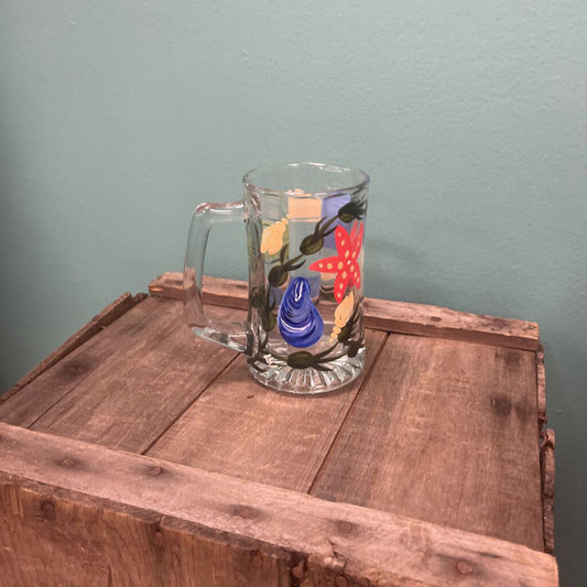 Hand Painted Glass Beer Stein with Seashell Design