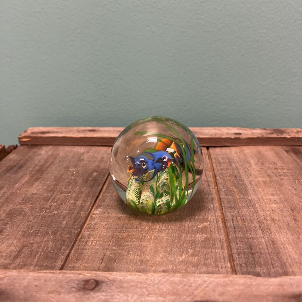 Art Glass Aquarium Paperweight with Fish