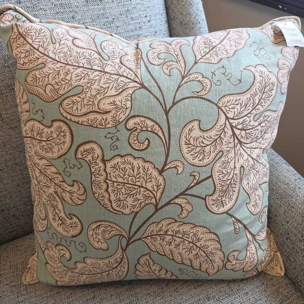 Blue Floral Accent Pillow with Down Fill
