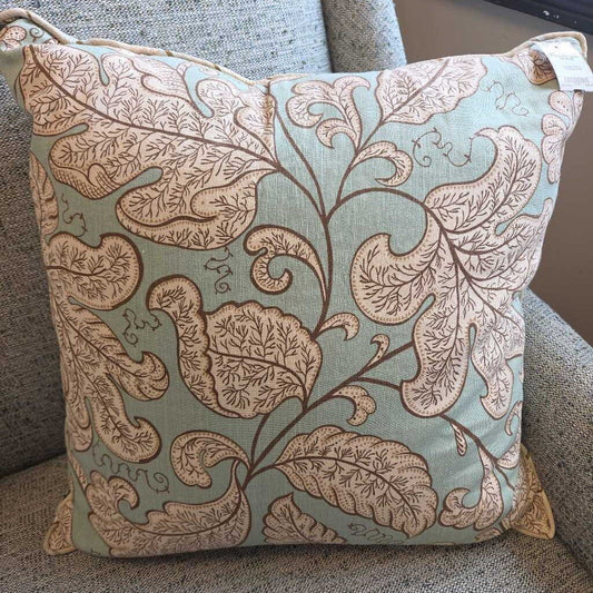 Blue Floral Accent Pillow with Down Fill