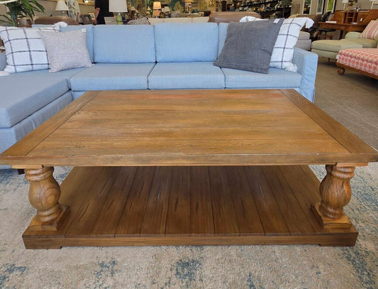 Farmhouse Style Wood Coffee Table with Turned Legs
