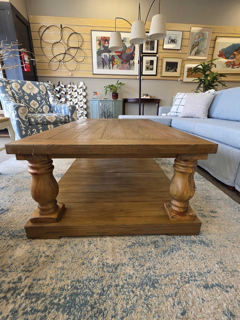 Farmhouse Style Wood Coffee Table with Turned Legs