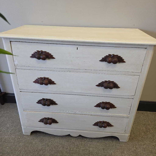 Vintage Painted Wood Chest of Drawers with Wood Acorn Pulls