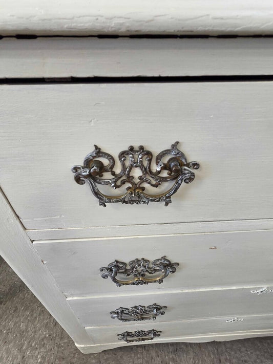 Vintage Painted Wood Chest of Drawer with Ornate Pulls