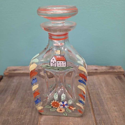 Vintage Hand Painted Glass Decanter with Stopper
