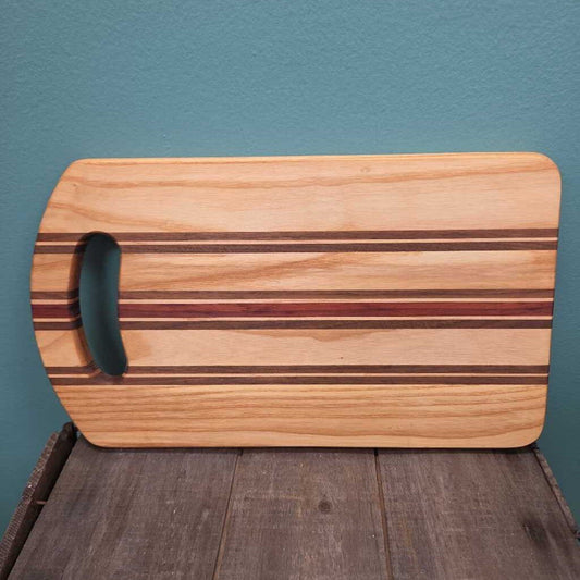 Handcrafted Hardwood Cutting Board with Striped Wood Inlay