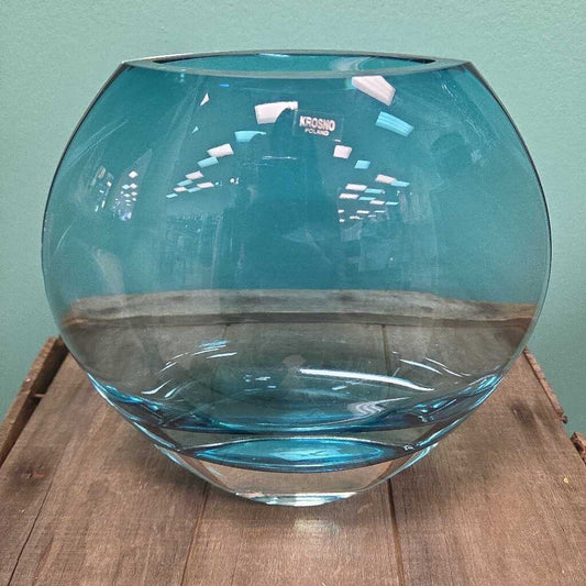 Vintage Krosno Blue Blown Glass Vase