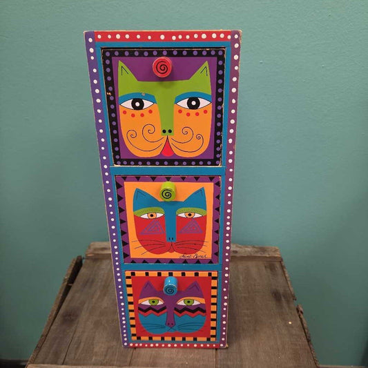 Laurel Burch Fanciful Felines Wooden 3-Drawer Cabinet