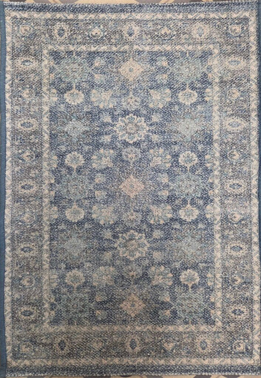 Blue Floral Loomed Indoor Floor Mat
