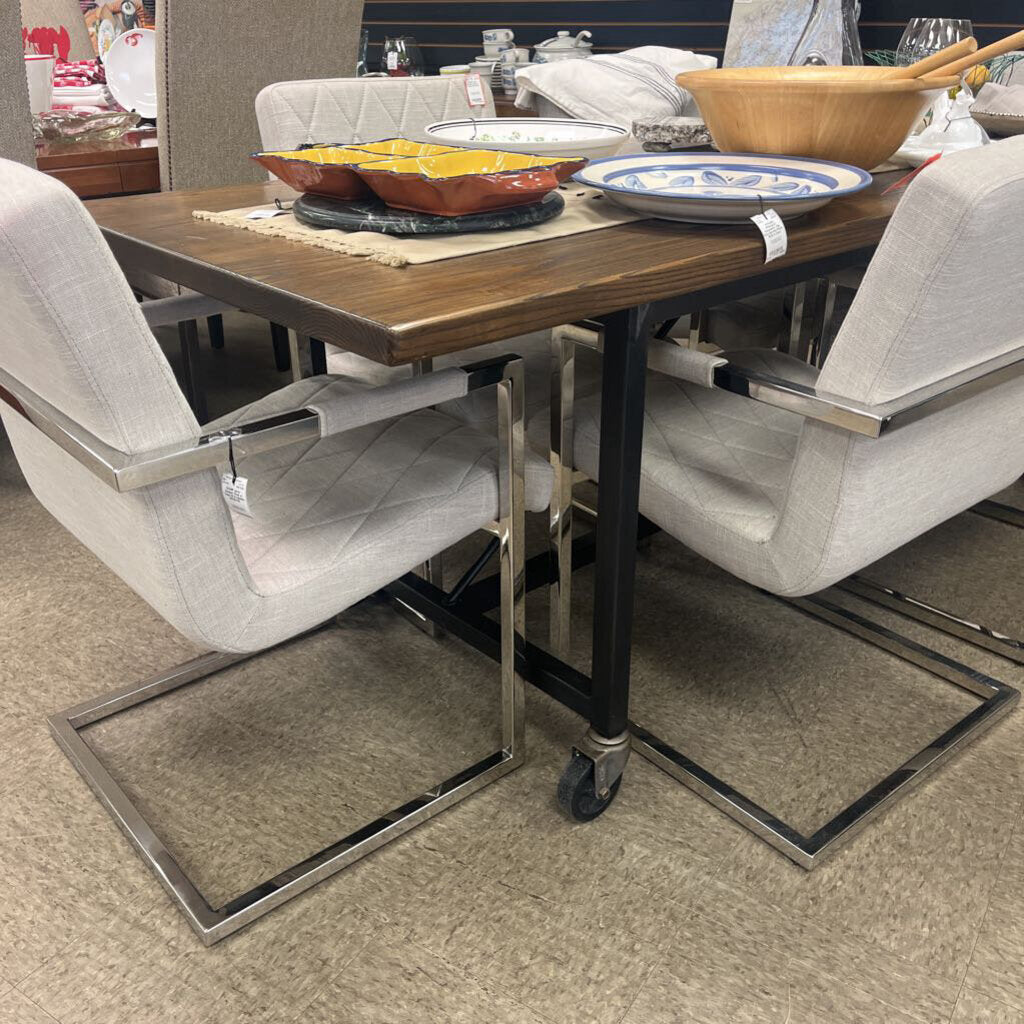 Rustic Wood Dining Table with Metal Frame and Locking Wheels