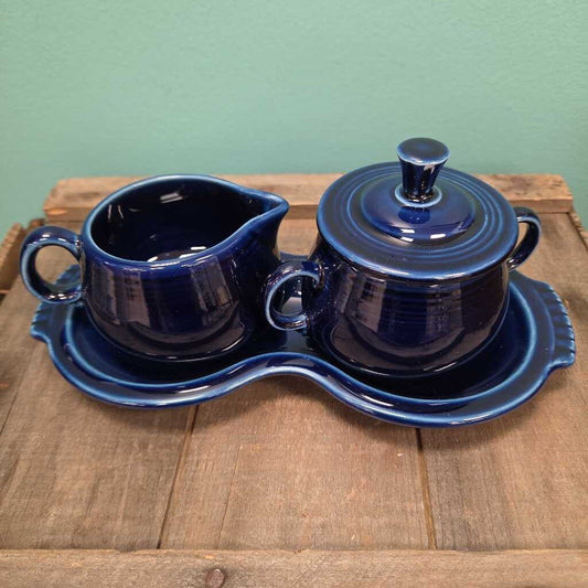 Fiestaware Cobalt Blue Cream and Sugar w/Tray