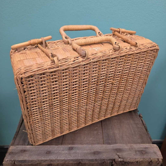 Vintage Handwoven Valise-Style Wicker Mini Suitcase