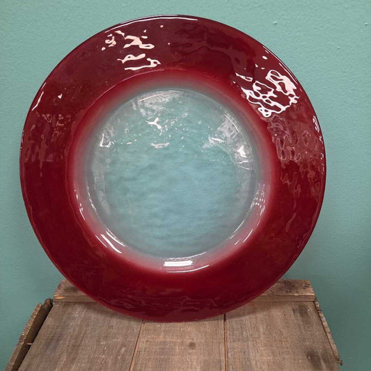 Textured Glass Dinner Plate with Red Rim