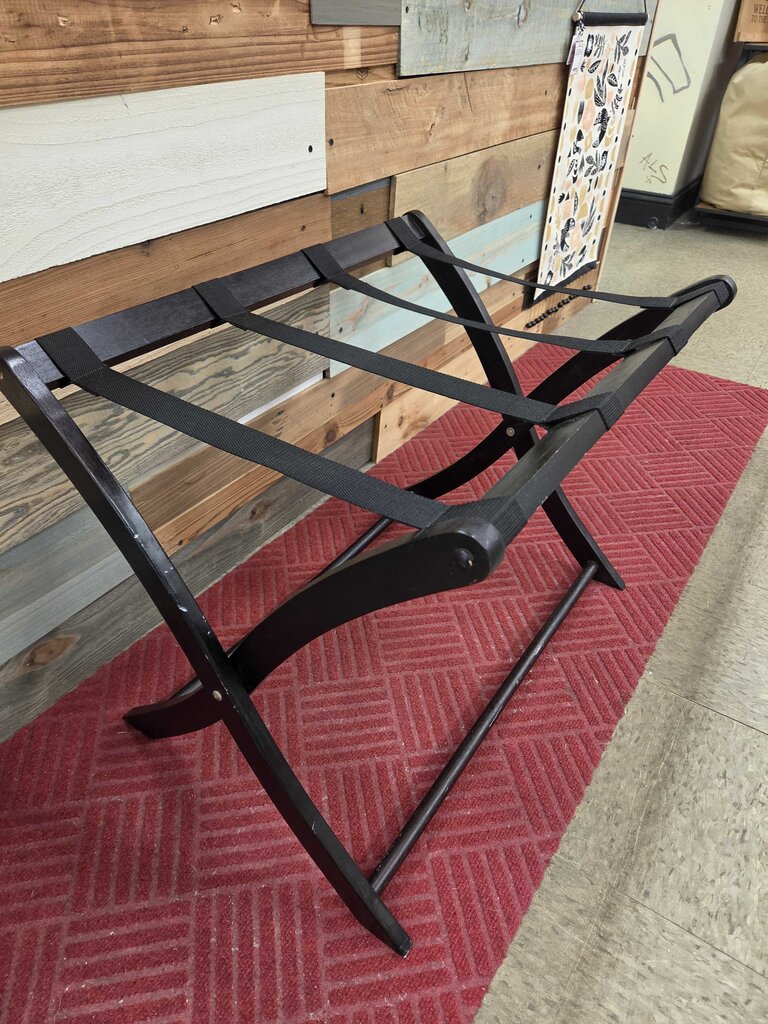 Folding Wooden Luggage Rack with Black Straps