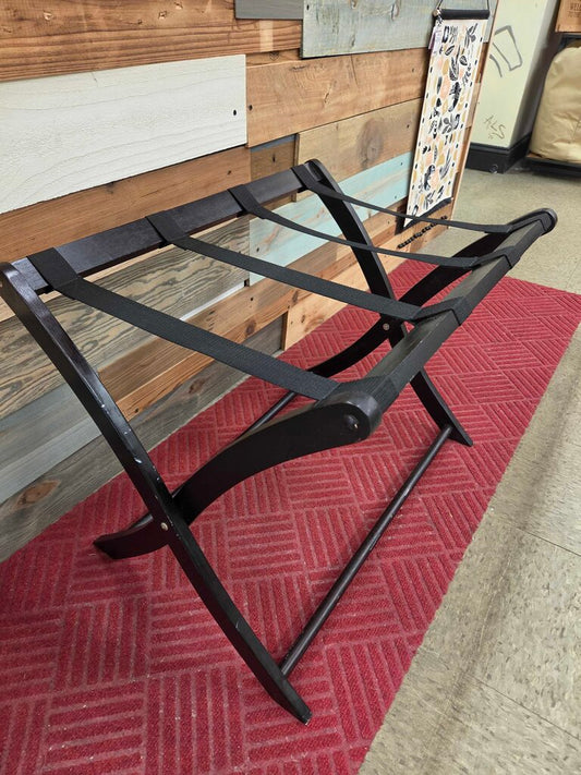 Folding Wooden Luggage Rack with Black Straps