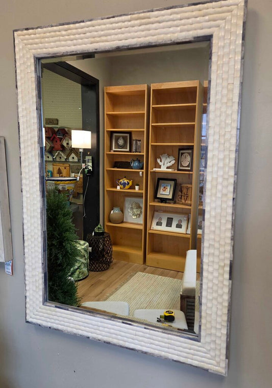 Serena & Lily Bamboo Pattern Bone Inlay Wall Mirror with Marble Trim