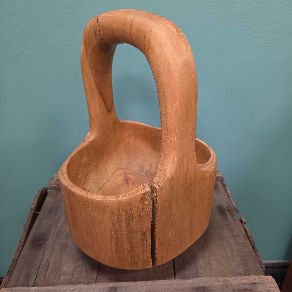 Hand-Carved Natural Teak Wood Basket