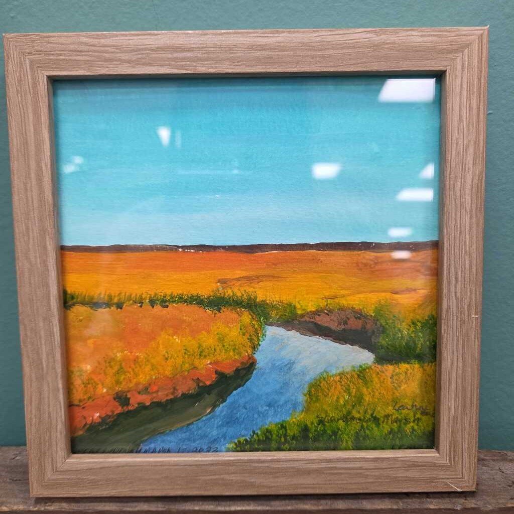 "Scarborough Marsh" Original Watercolor/Acrylic on Paper by Leanne Bard - Framed