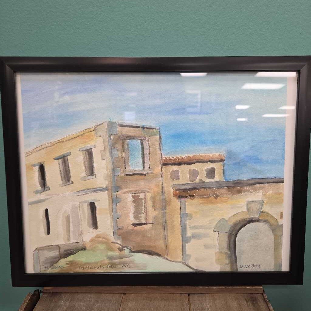 "Fort Williams - Cape Elizabeth, ME" - Original Watercolor on Paper by Leanne Bard - Framed