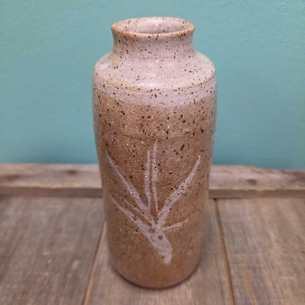 Studio Art Pottery Bud Vase with Leaf Design
