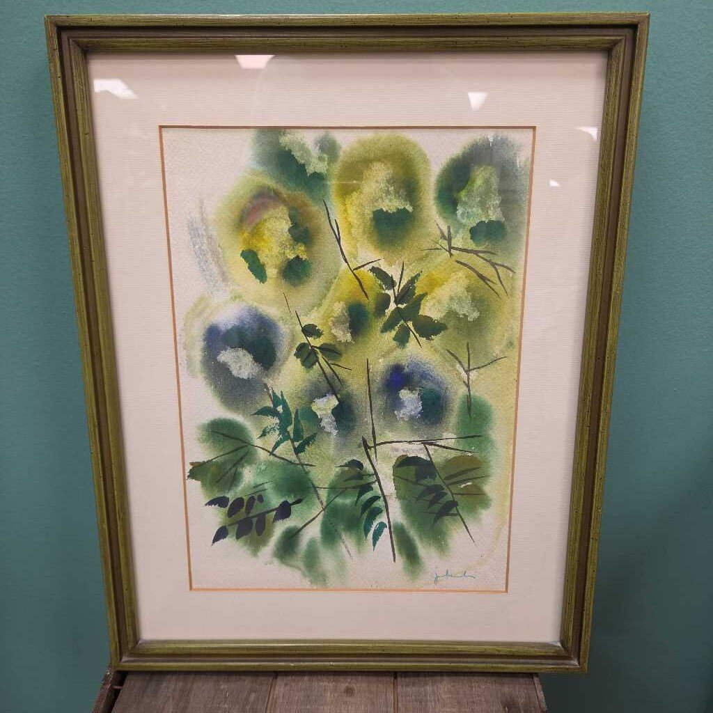 Abstract Floral Original Watercolor - Matted and Framed
