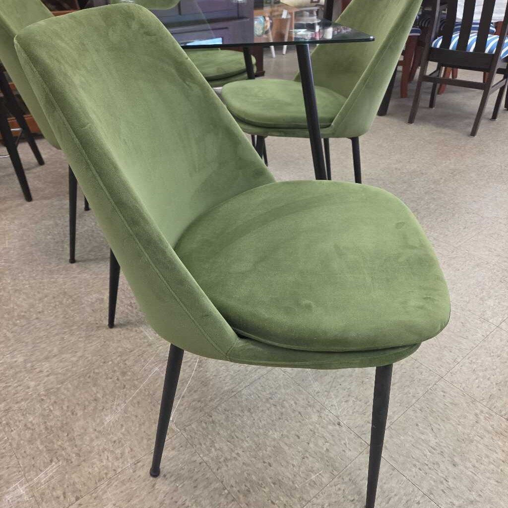 Olive Green Velvet Dining Chair with Detachable Cushions - 4 Available