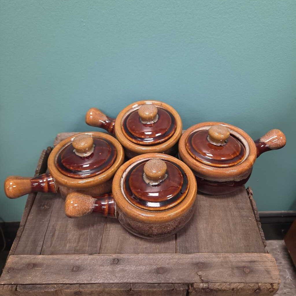 Stoneware Ceramic Crocks w/Lid - Set of 4