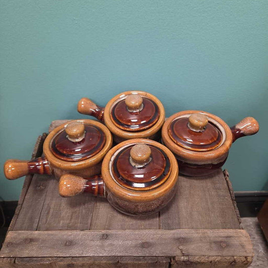 Stoneware Ceramic Crocks w/Lid - Set of 4