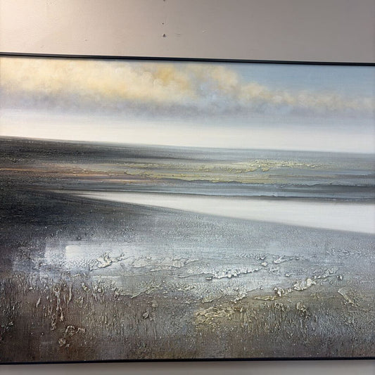 Grey Abstract Textured Landscape by David Poles - Framed Oil on Canvas
