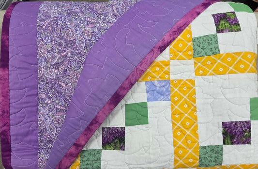 Handmade Quilt with Lavender and Patchwork Block Patter