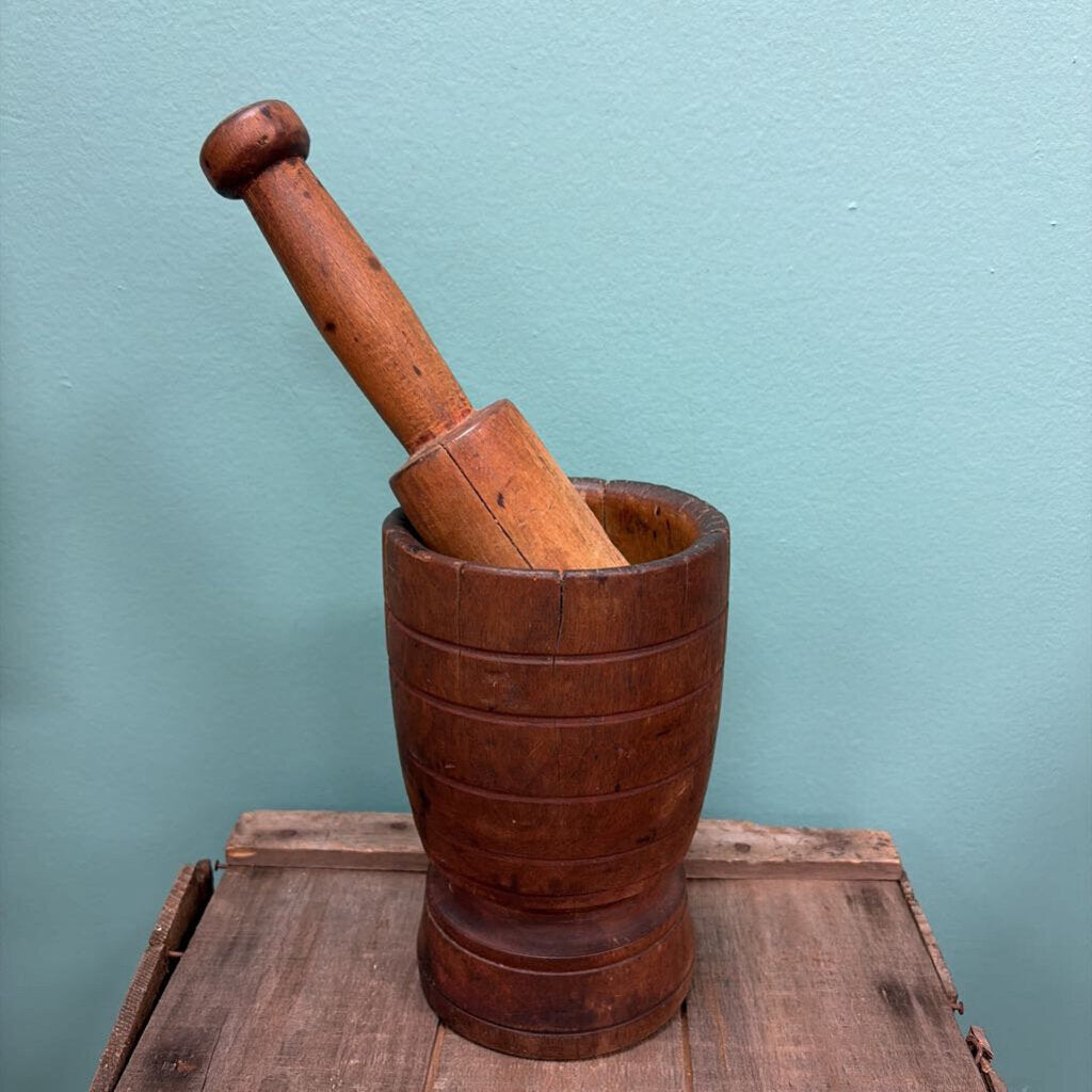 Vintage Wooden Mortar and Pestle Set