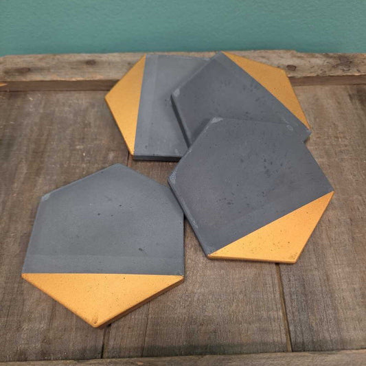 Charcoal Hexagon Concrete Coaster with Gold Accent - Set of 4