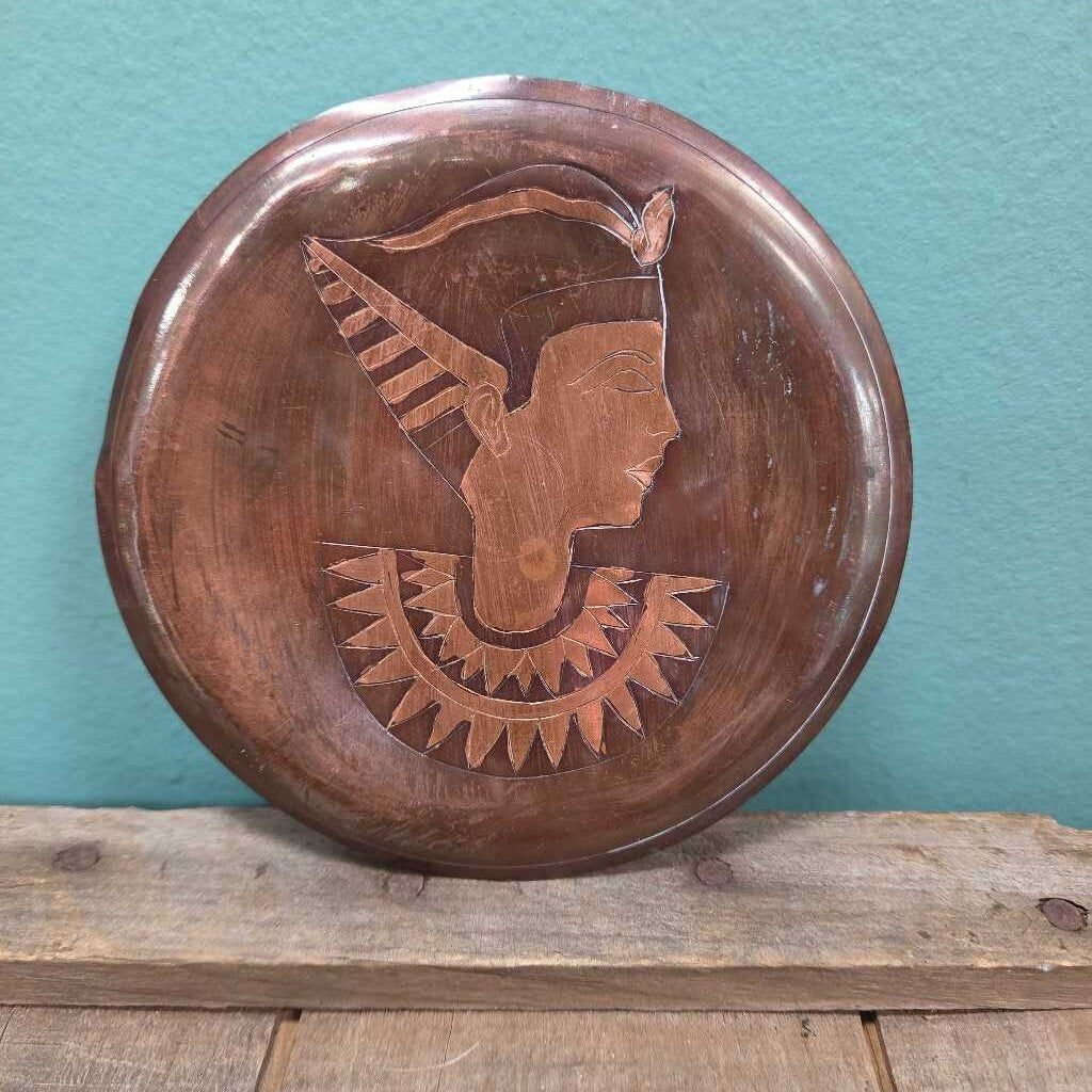 Vintage Etched Copper Collector's Plate with Cleopatra Profile