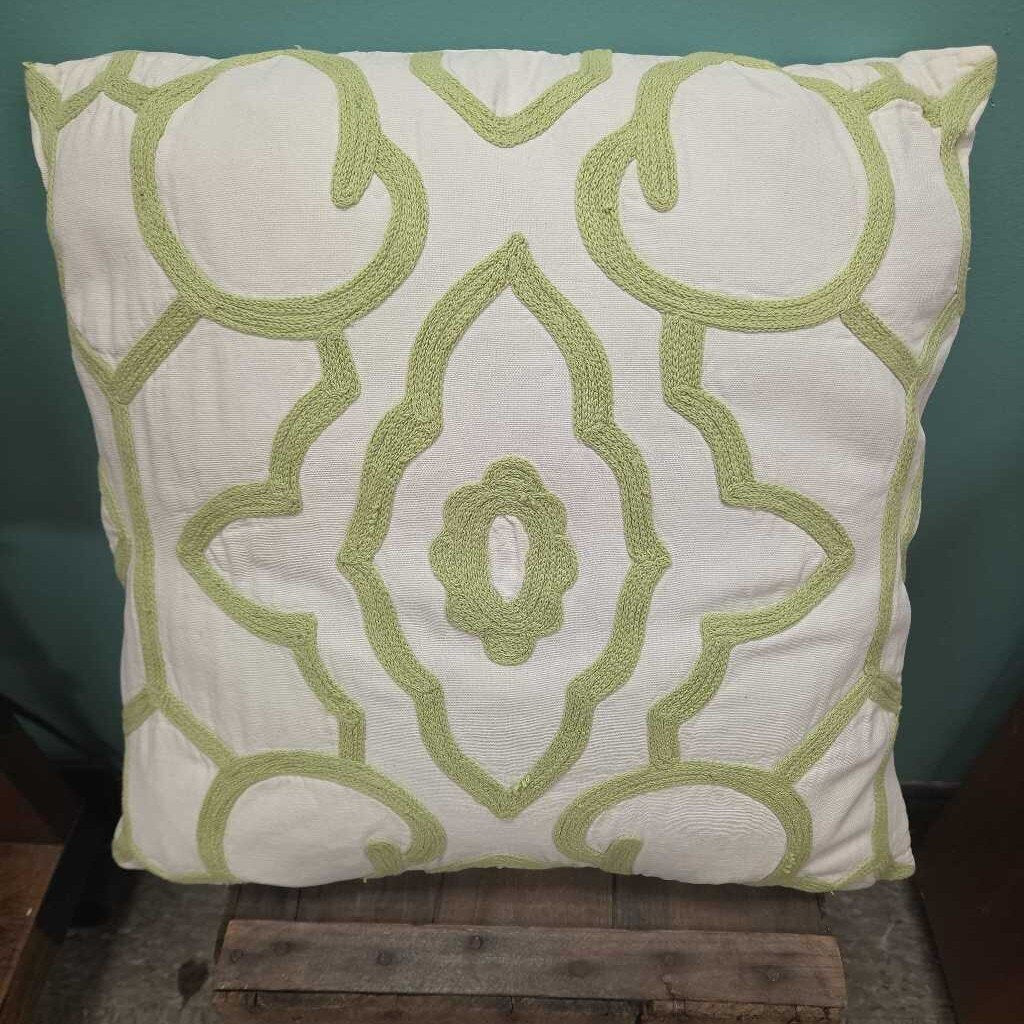 Green Embroidered Accent Pillow with Down Fill