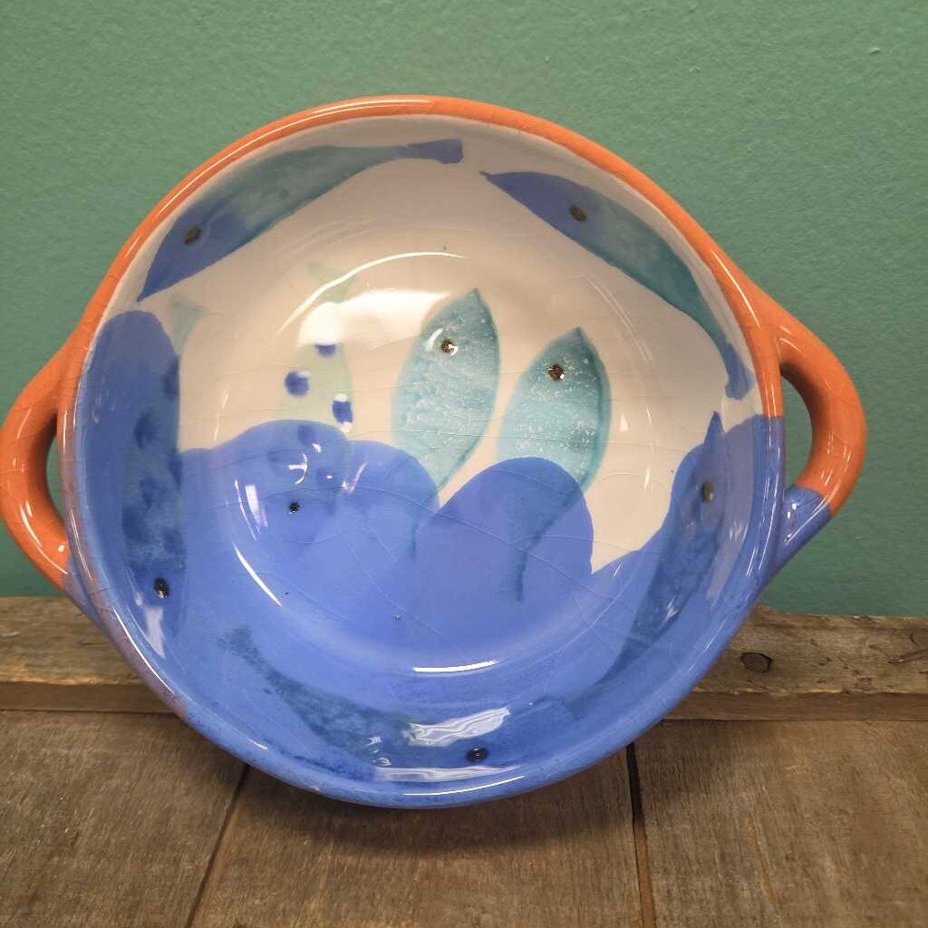 Crate & Barrel Glazed Ceramic Fish Bowl w/Handles - Set of 8